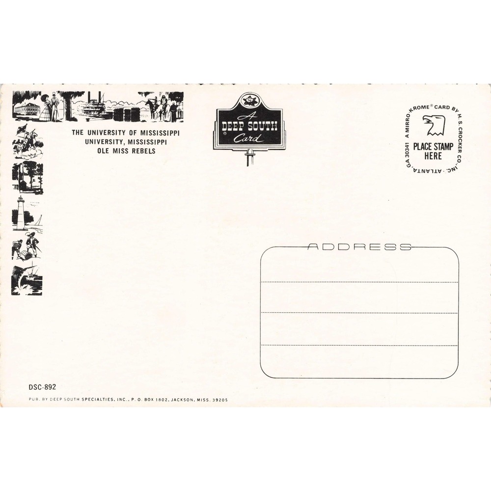 Ole Miss Rebels Colonel Reb Postcard Mirro-Krome H.S. Crocker Deep South VG+ - Picture 2 of 2